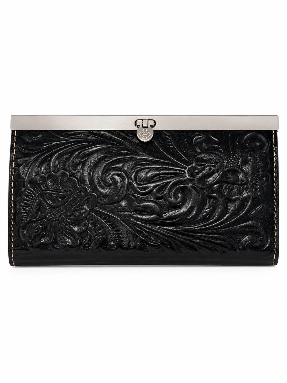 Patricia Nash Black Tooled Leather Wallet Clutch Embossed Organizer